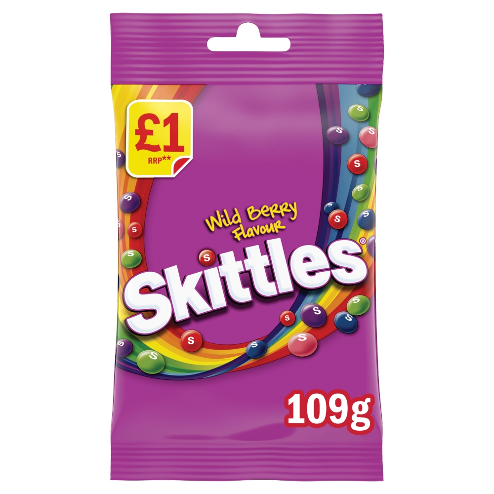 Skittles Vegan Chewy Sweets Wild Berry Fruit Flavoured Treat Bag £1 PMP 109g