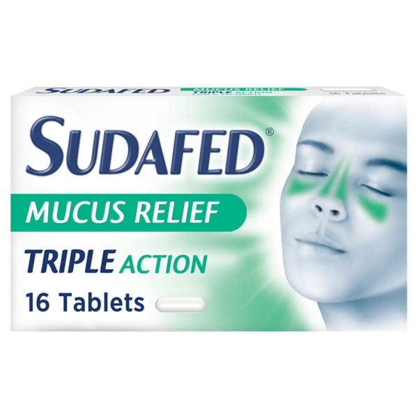 Sudafed Mucus Relief Triple Action Cold & Flu Tablets Pack of 16