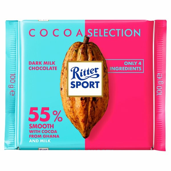 Ritter Sport Cocoa Selection 55% Smooth Dark Milk Chocolate 100g - We ...