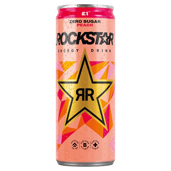 Rockstar Peach Energy Drink Can PMP £1.00 330ml