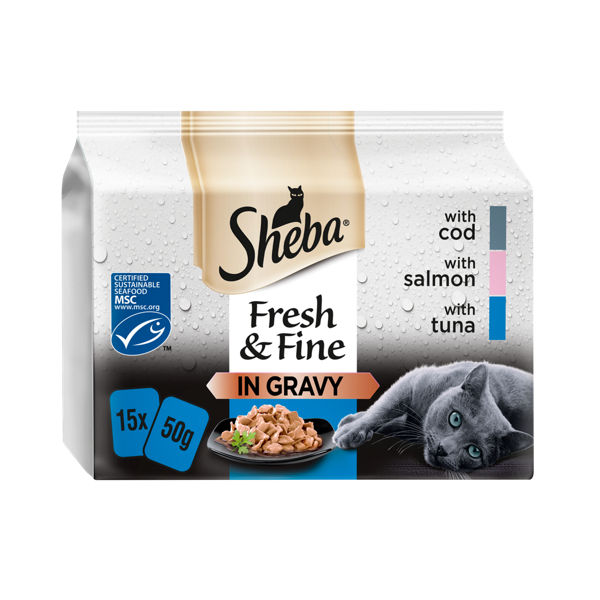 Sheba Fresh Fine Wet Cat Food Pouches Fish in Gravy 15 x 50g