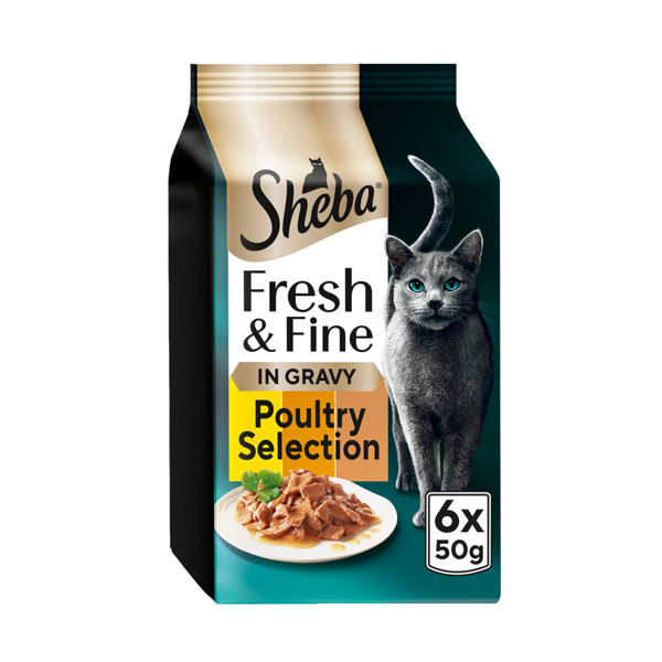 Sheba Fresh & Fine Adult Wet Cat Food Chicken &Turkey Gravy Pouches 6x50g