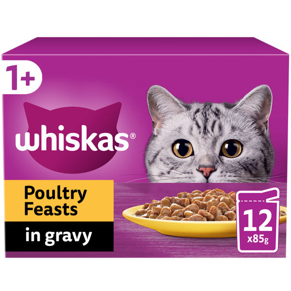 Whiskas 1+ Cat Pouches Poultry Feasts In Gravy 12X85G