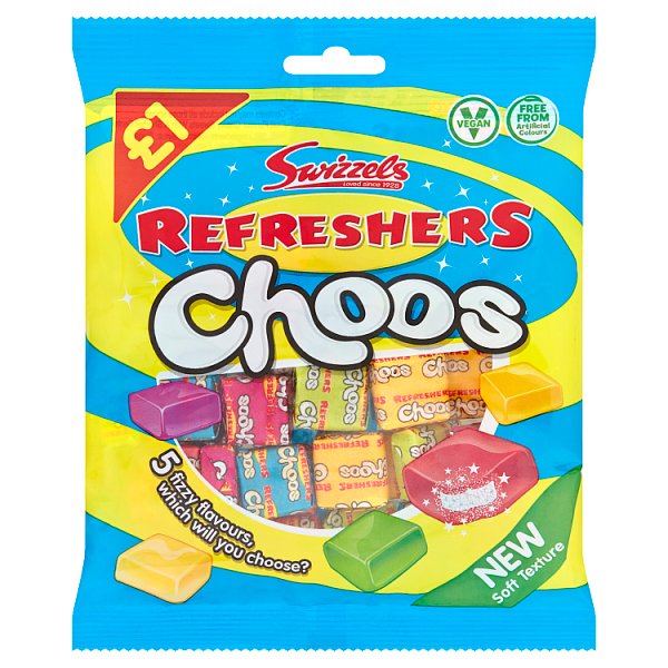 Swizzels Choos Refreshers Vegan PM£1 135g We Get Any Stock
