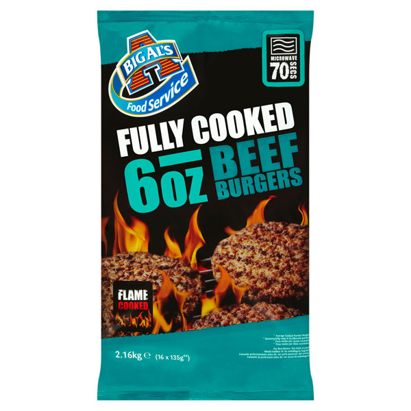 Big Al's Fully Cooked 6oz Beef Burgers 16 x 135g (2.16kg)