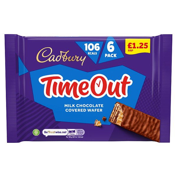 Cadbury Timeout Milk Chocolate Covered Wafer Biscuits 6 pack £1.25 PMP 121.2g