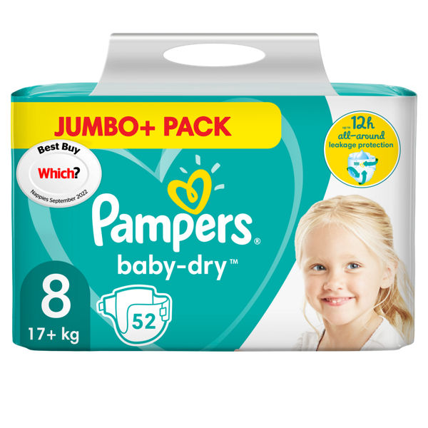 Pampers Baby-Dry Size 8 Nappies Jumbo Pack 52 Pack