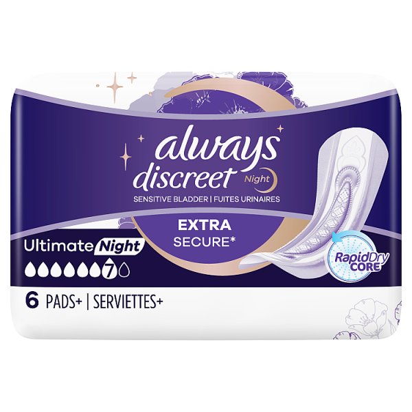 Always Discreet Incontinence Pads Plus Women Ultimate Night x6